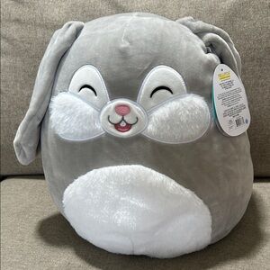 Squishmallow 11” Blake the Smiling Grey Bunny Rabbit with fuzzy cheeks & belly